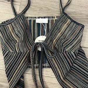 Isalis Striped Knit Tie-Front Crop Top - Black & Brown